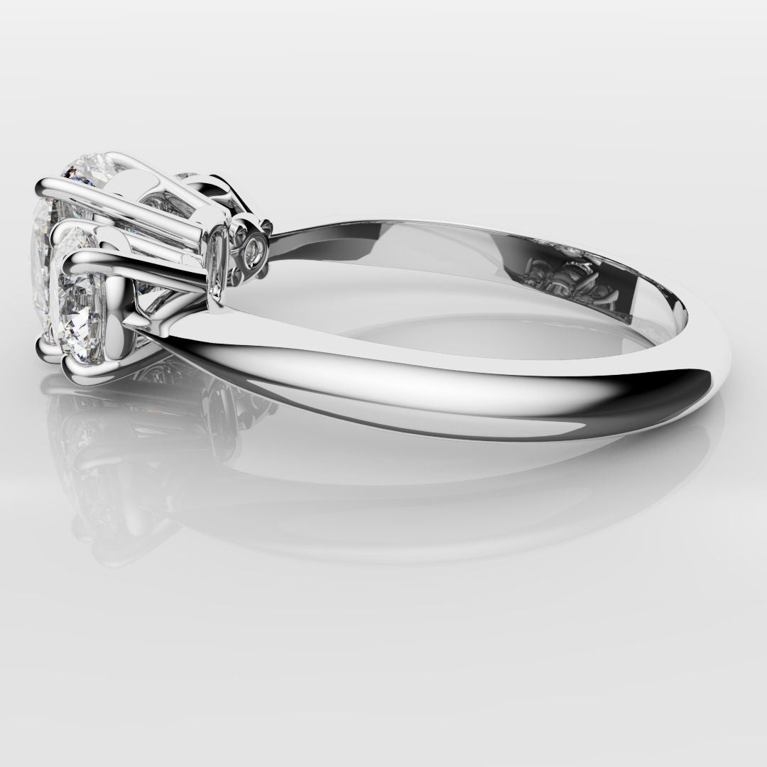 Cushion Cut and Round Diamond Trilogy Engagement Ring