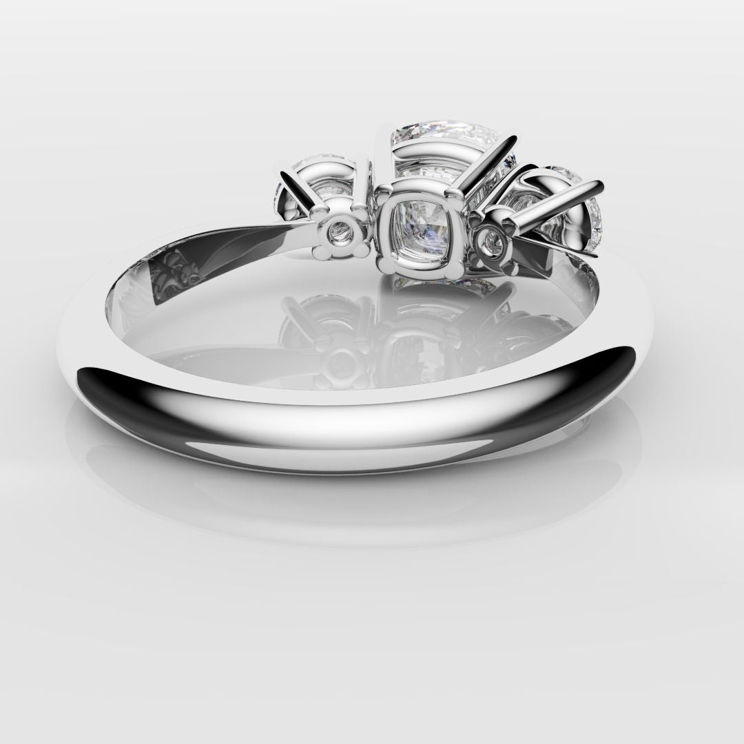 Cushion Cut and Round Diamond Trilogy Engagement Ring