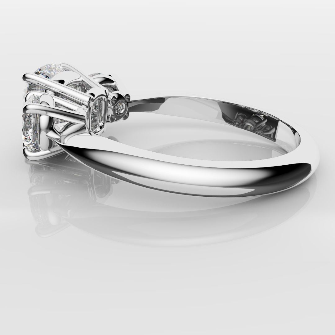 Cushion Cut and Round Diamond Trilogy Engagement Ring