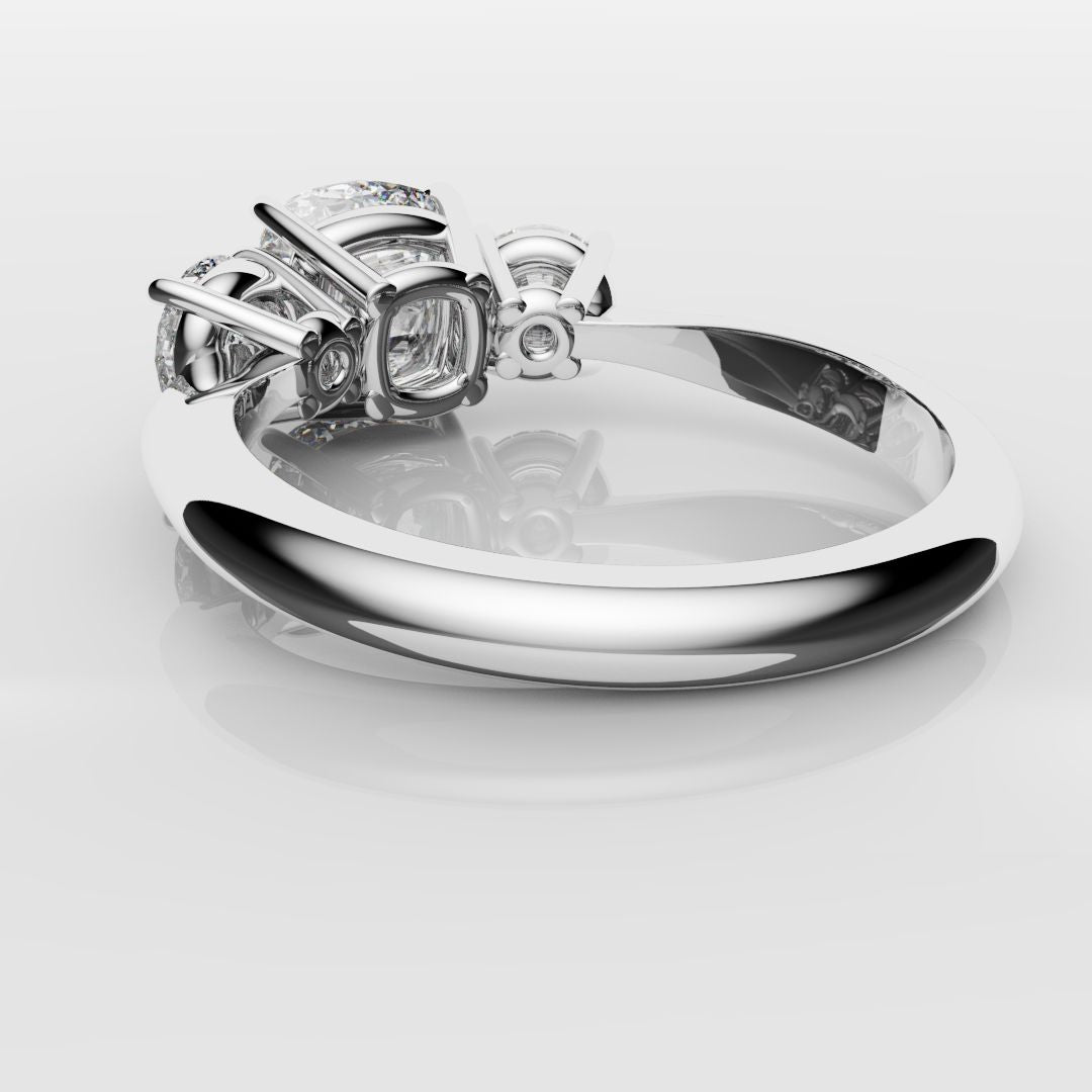 Cushion Cut and Round Diamond Trilogy Engagement Ring