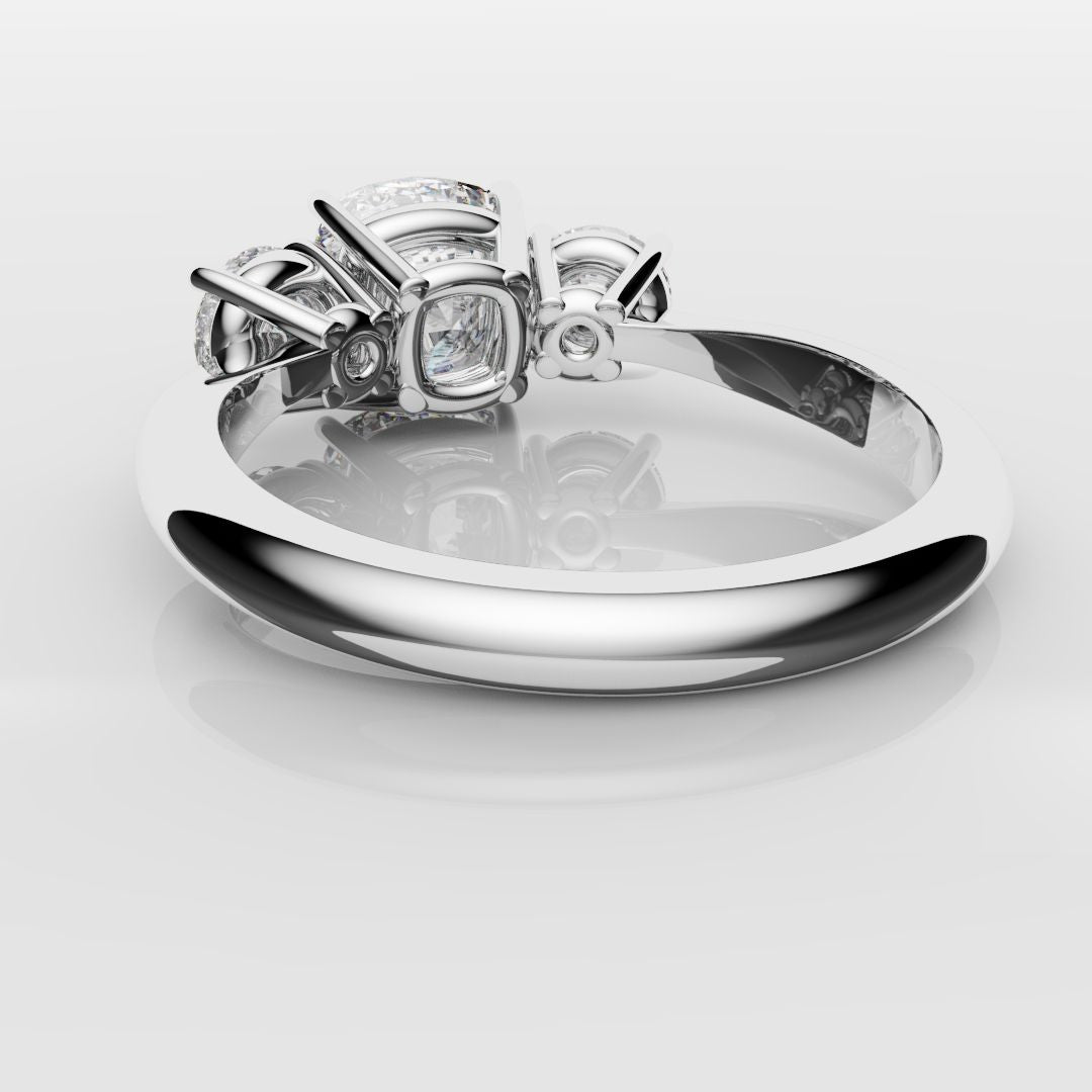 Cushion Cut and Round Diamond Trilogy Engagement Ring