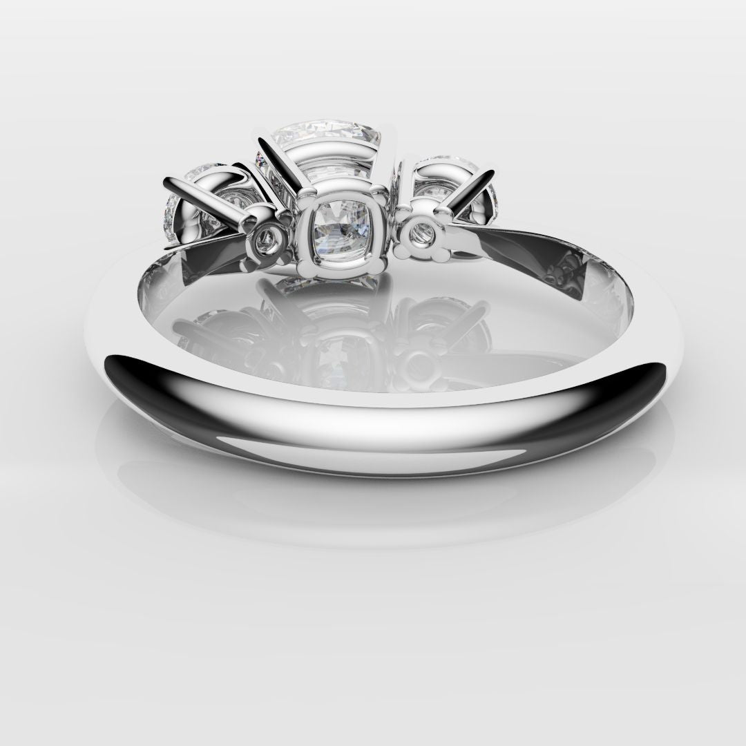 Cushion Cut and Round Diamond Trilogy Engagement Ring