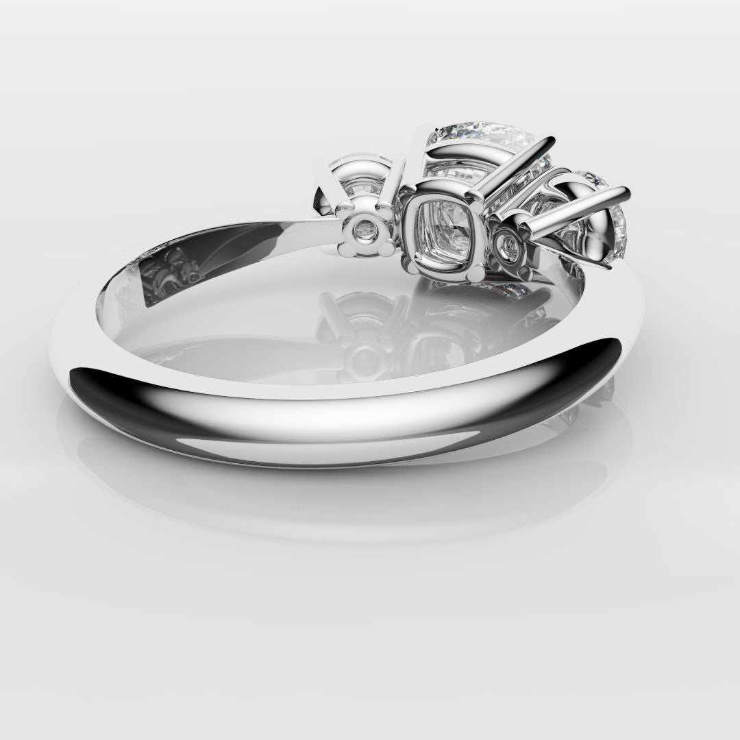 Cushion Cut and Round Diamond Trilogy Engagement Ring