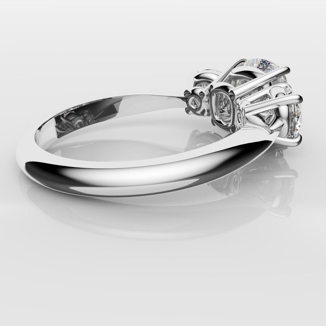 Cushion Cut and Round Diamond Trilogy Engagement Ring