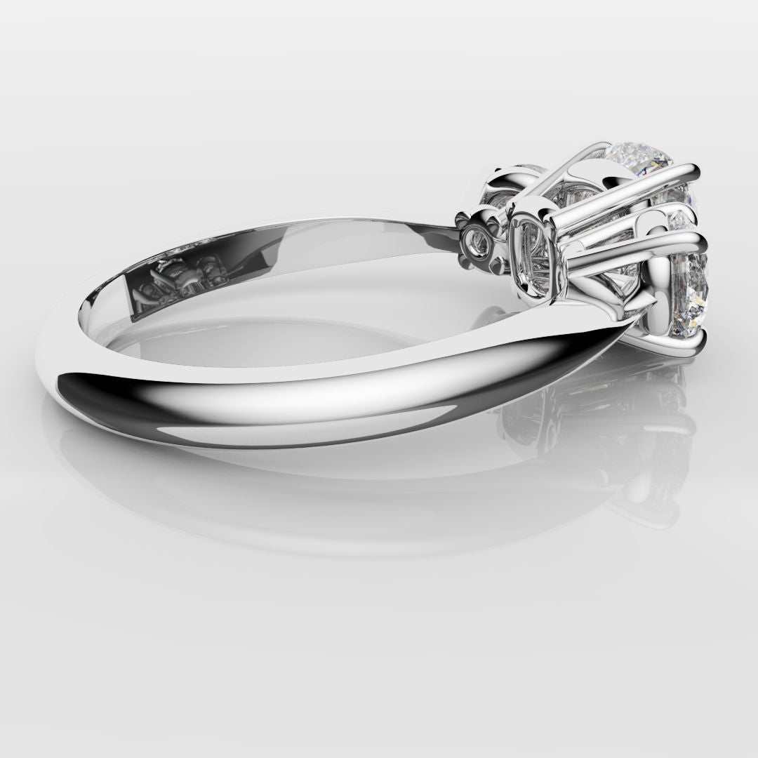 Cushion Cut and Round Diamond Trilogy Engagement Ring