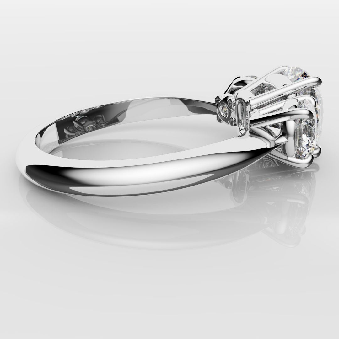 Cushion Cut and Round Diamond Trilogy Engagement Ring
