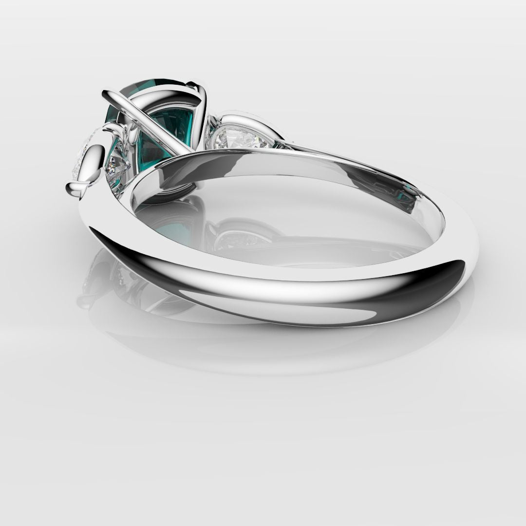 Cushion Cut Teal Sapphire With Pear Shoulder Diamonds