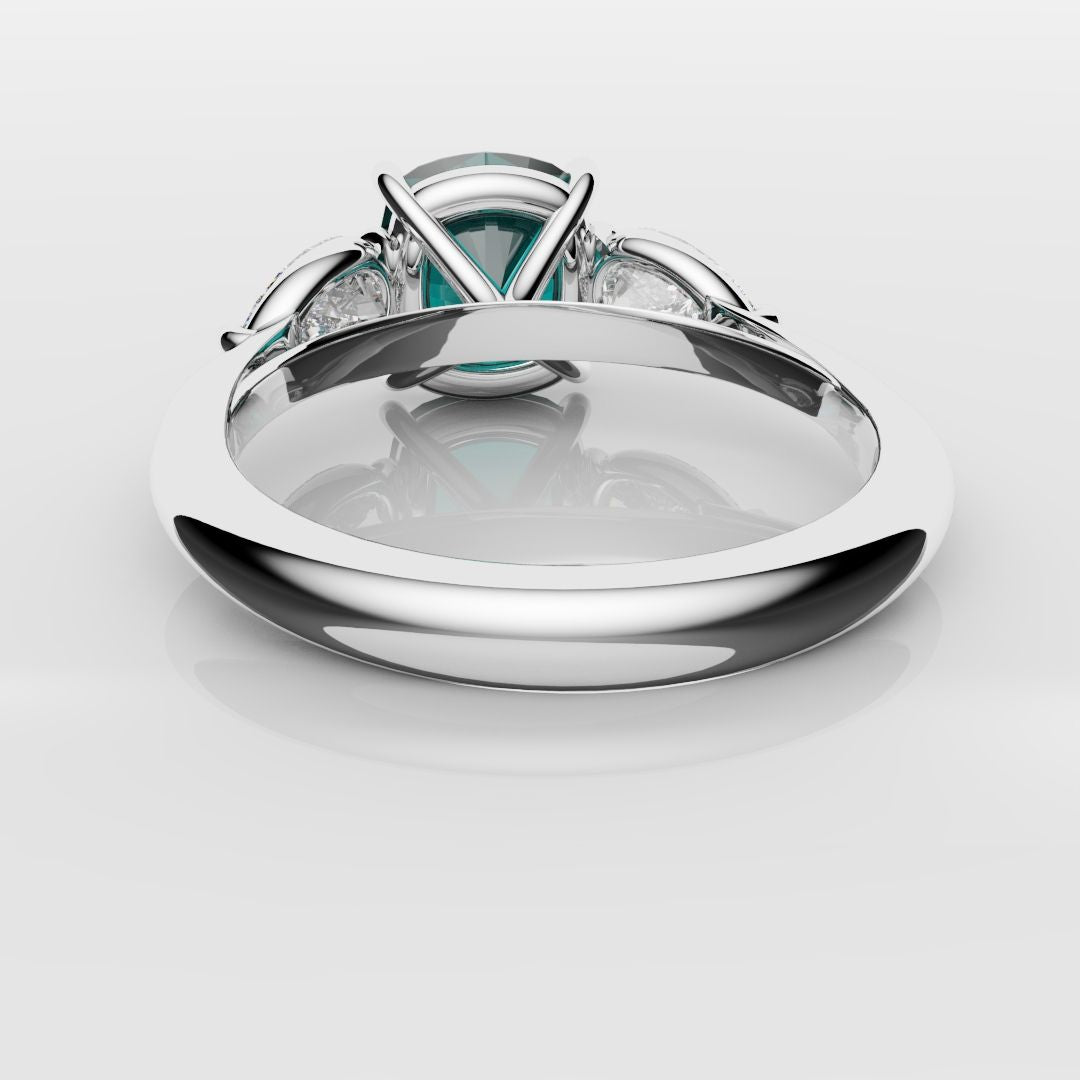 Cushion Cut Teal Sapphire With Pear Shoulder Diamonds