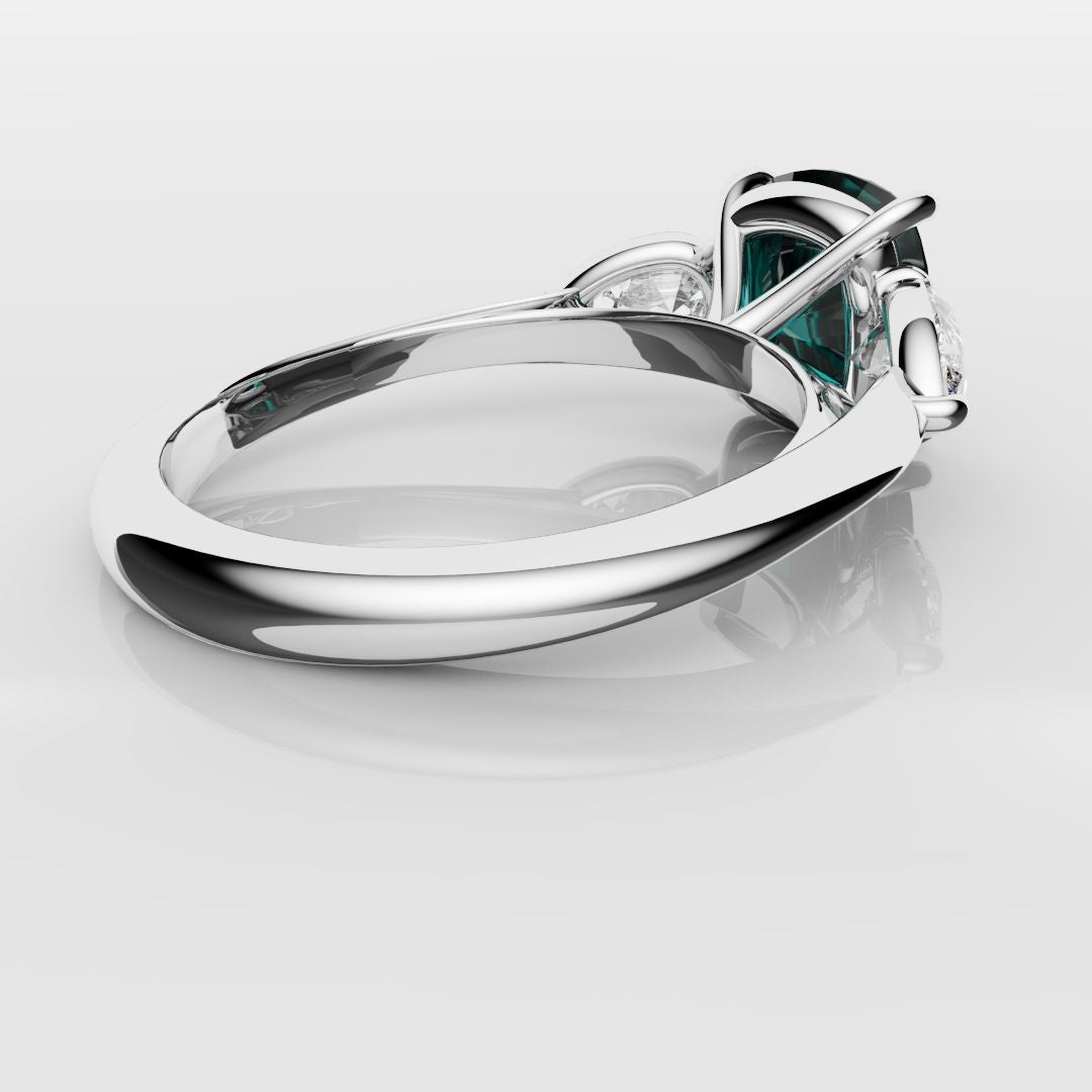 Cushion Cut Teal Sapphire With Pear Shoulder Diamonds