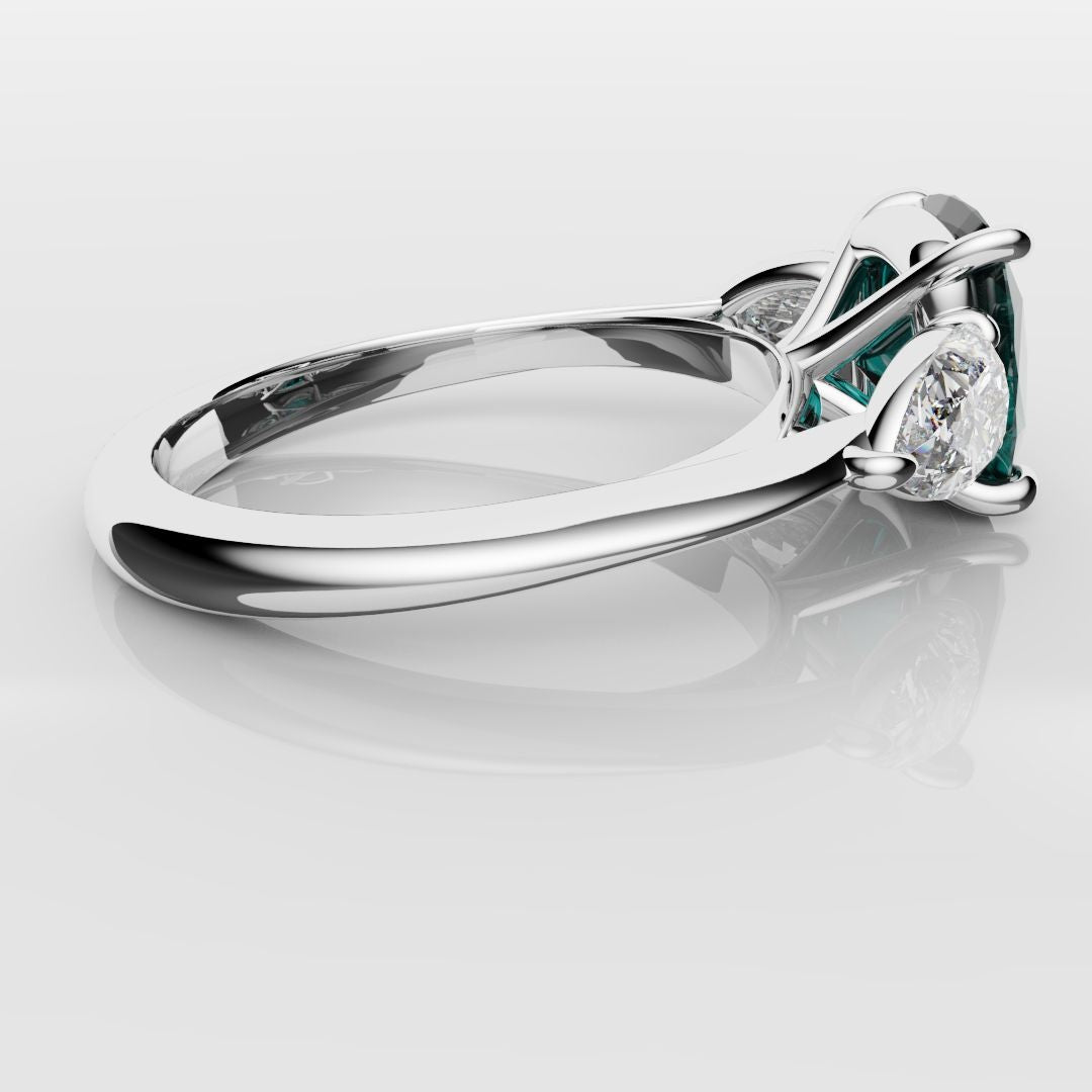 Cushion Cut Teal Sapphire With Pear Shoulder Diamonds