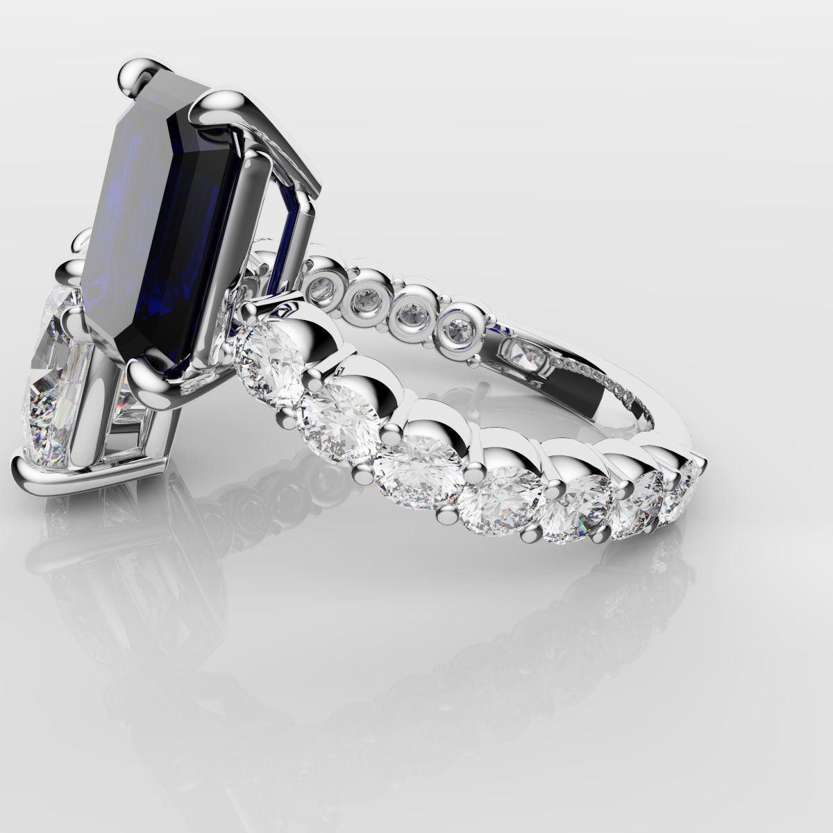 Emerald Cut Sapphire and Cushion Cut Diamond Toi Et Moi Engagement Ring