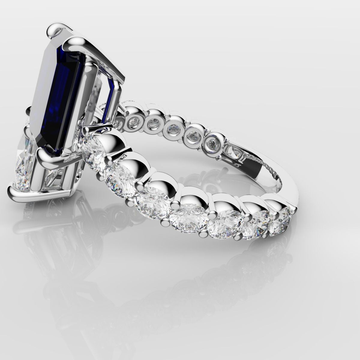 Emerald Cut Sapphire and Cushion Cut Diamond Toi Et Moi Engagement Ring