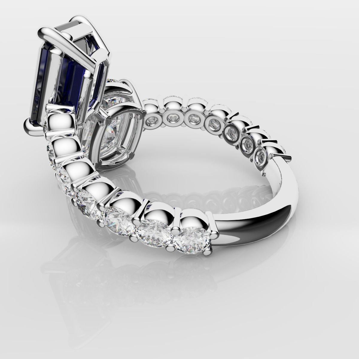 Emerald Cut Sapphire and Cushion Cut Diamond Toi Et Moi Engagement Ring
