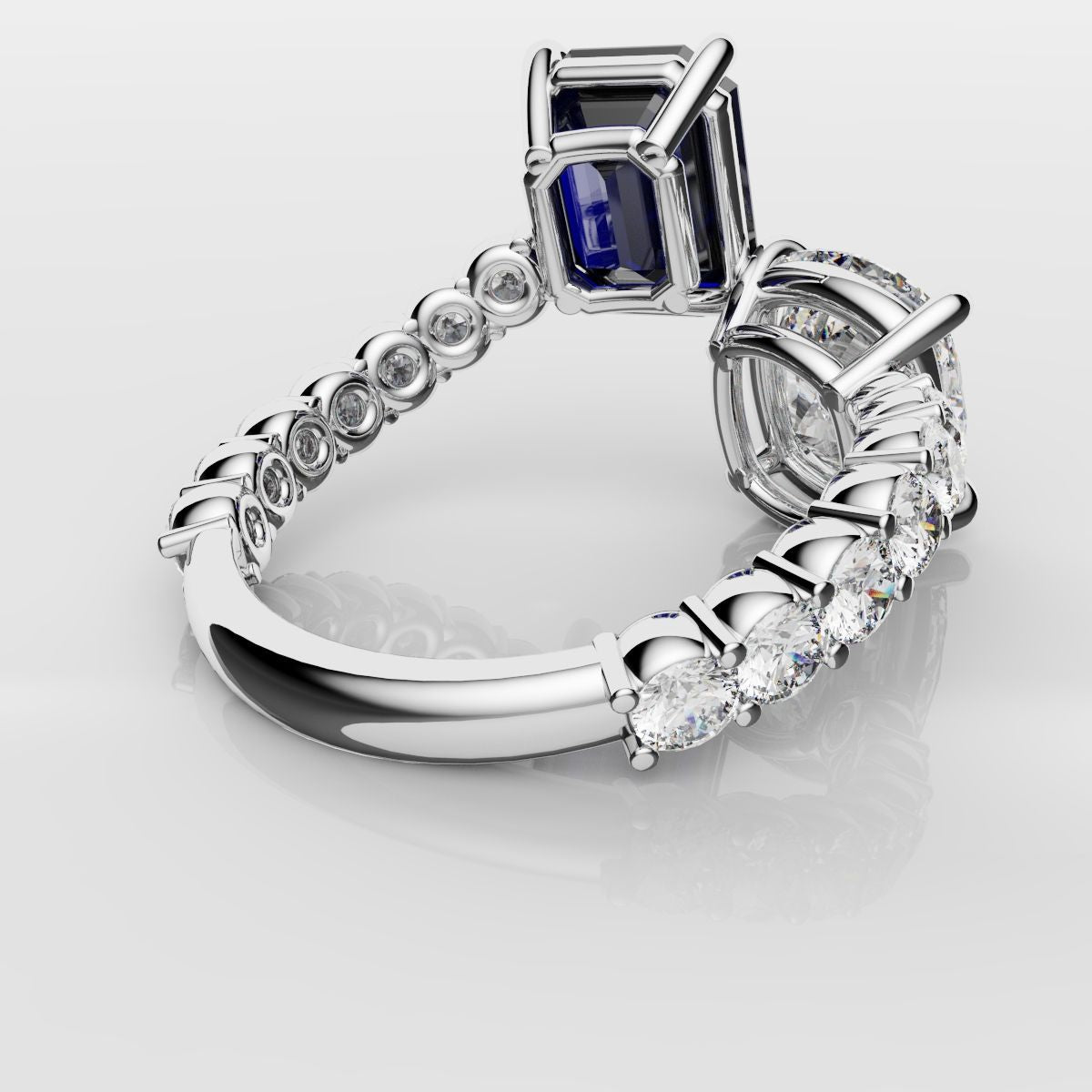 Emerald Cut Sapphire and Cushion Cut Diamond Toi Et Moi Engagement Ring