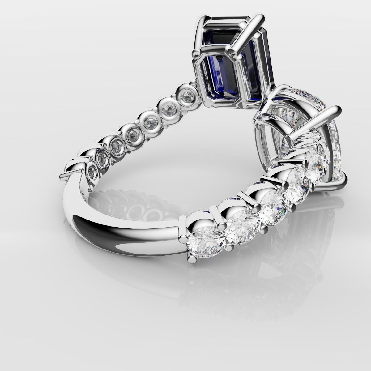 Emerald Cut Sapphire and Cushion Cut Diamond Toi Et Moi Engagement Ring