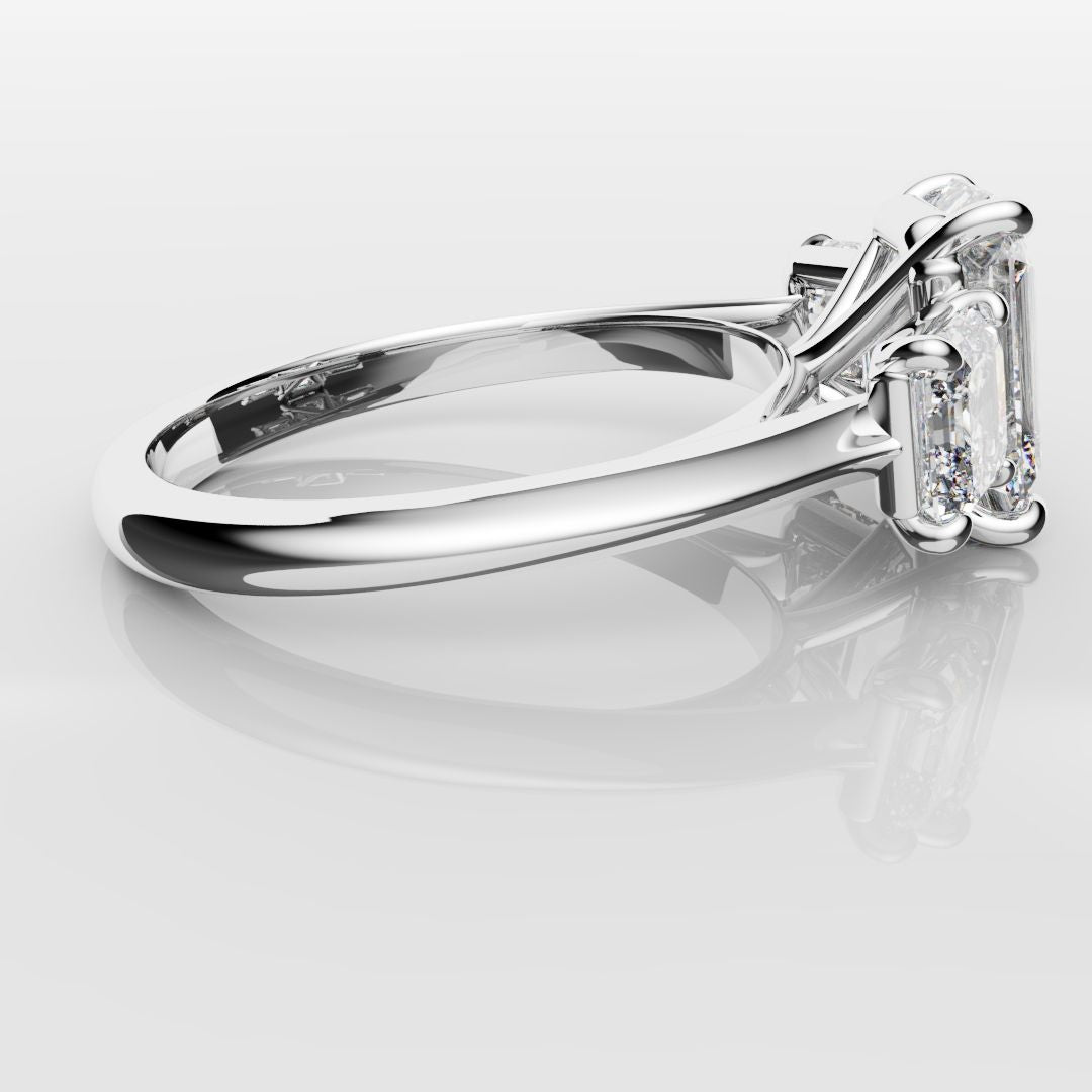 Emerald and Asscher Cut Diamond Trilogy Engagement Ring