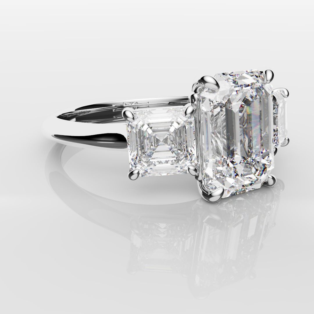 Emerald and Asscher Cut Diamond Trilogy Engagement Ring
