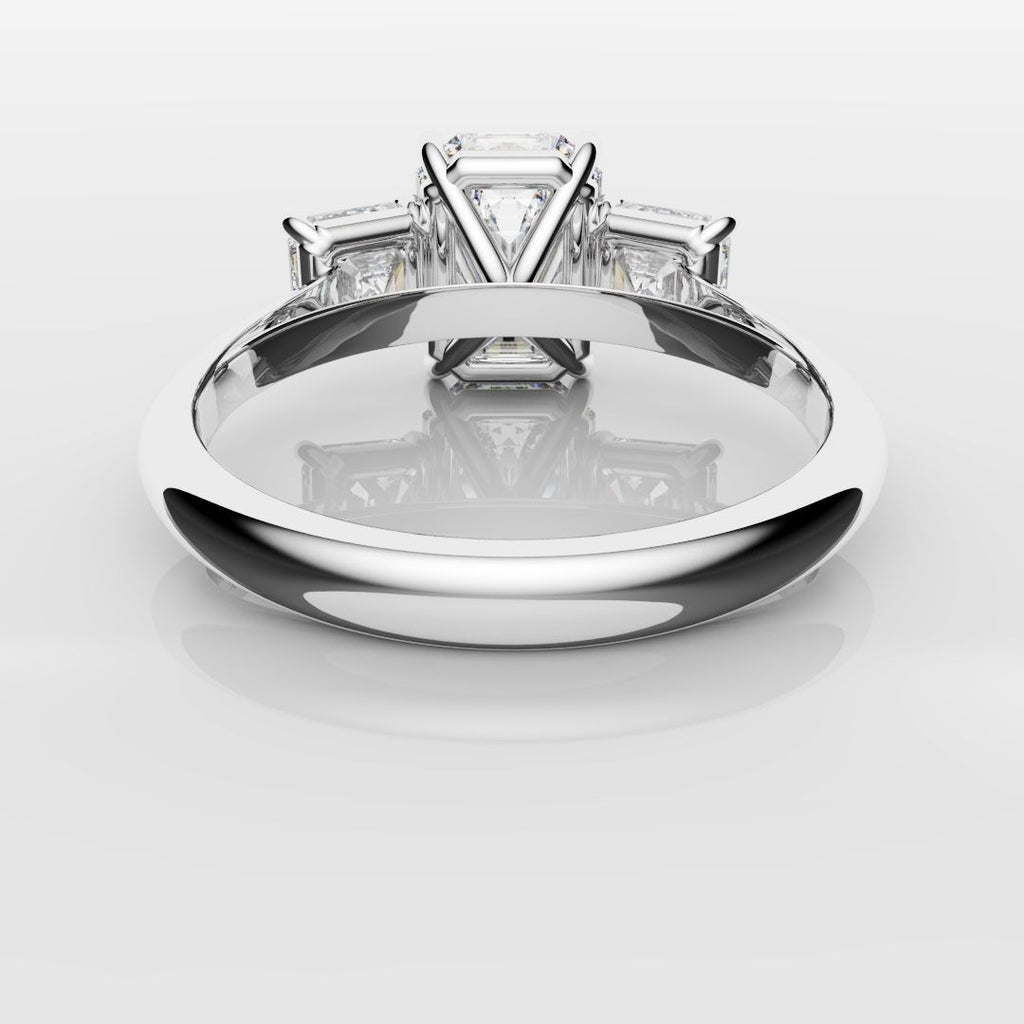Emerald and Asscher Cut Diamond Trilogy Engagement Ring
