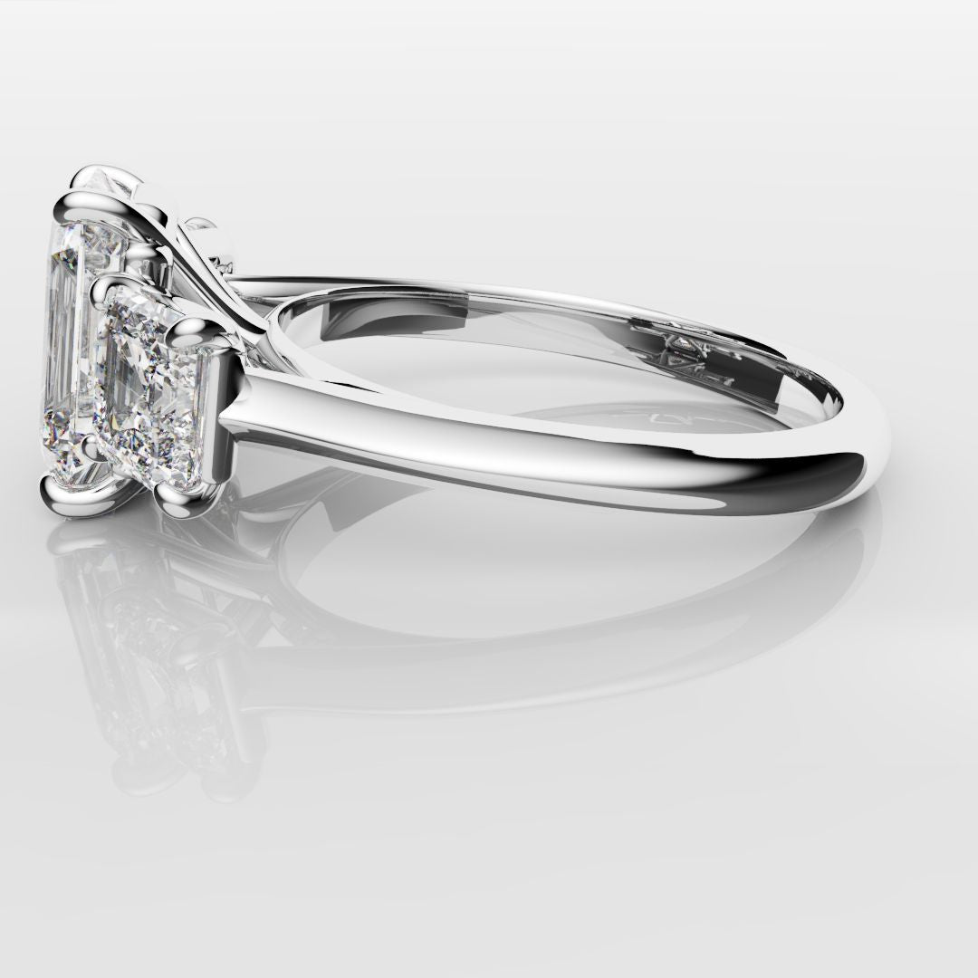 Emerald and Asscher Cut Diamond Trilogy Engagement Ring