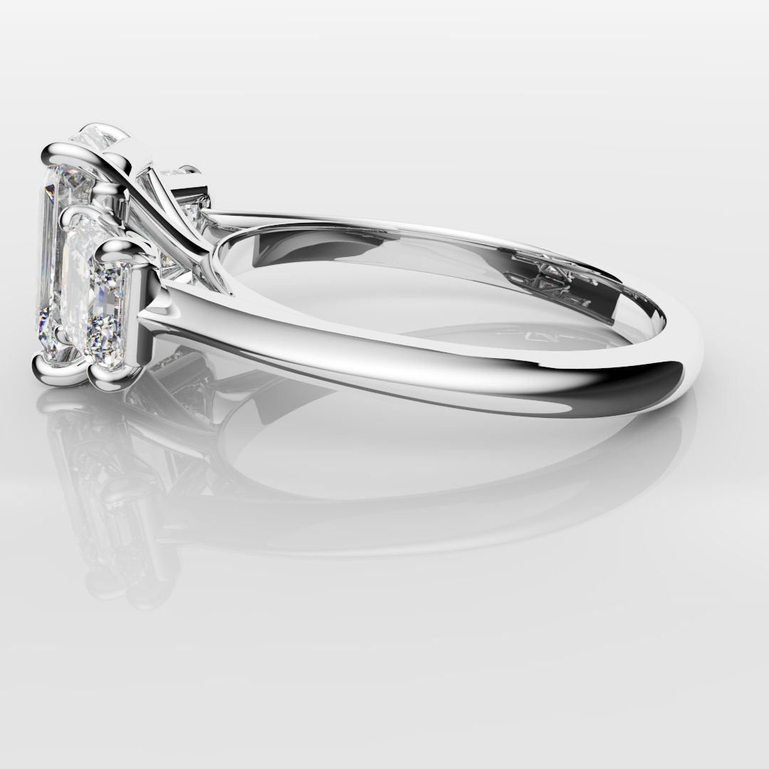 Emerald and Asscher Cut Diamond Trilogy Engagement Ring