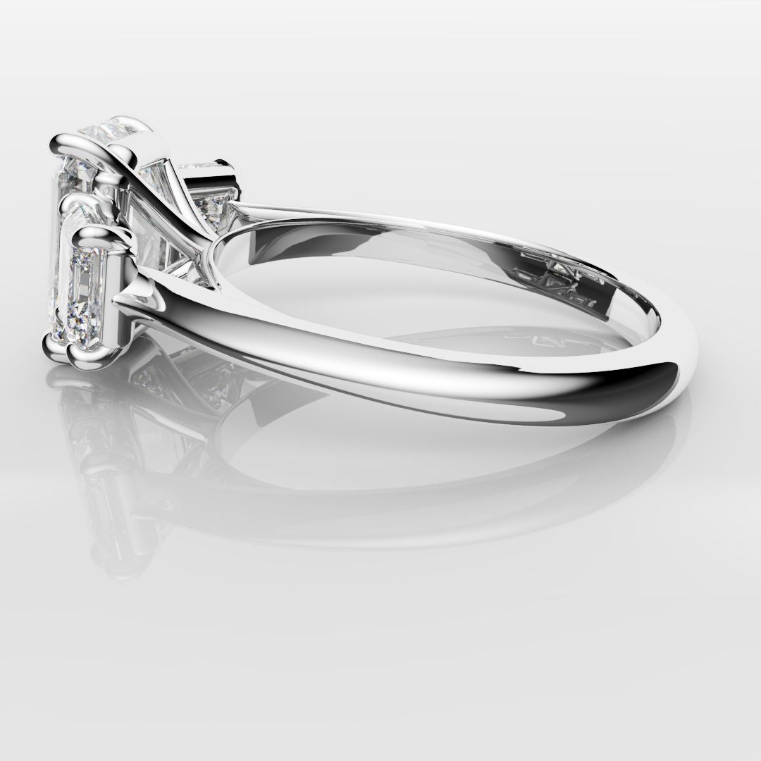 Emerald and Asscher Cut Diamond Trilogy Engagement Ring