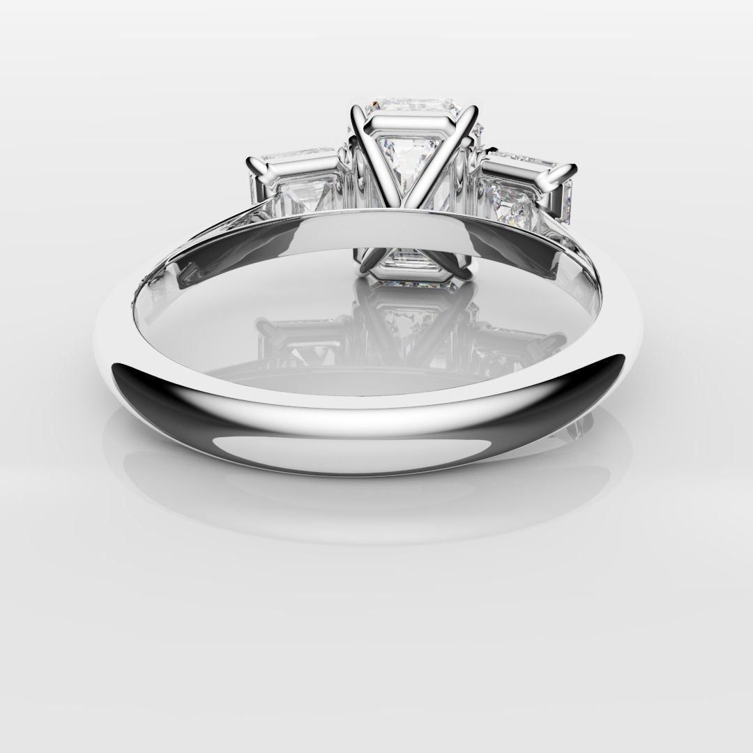 Emerald and Asscher Cut Diamond Trilogy Engagement Ring