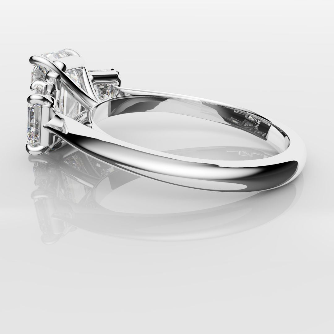 Emerald and Asscher Cut Diamond Trilogy Engagement Ring