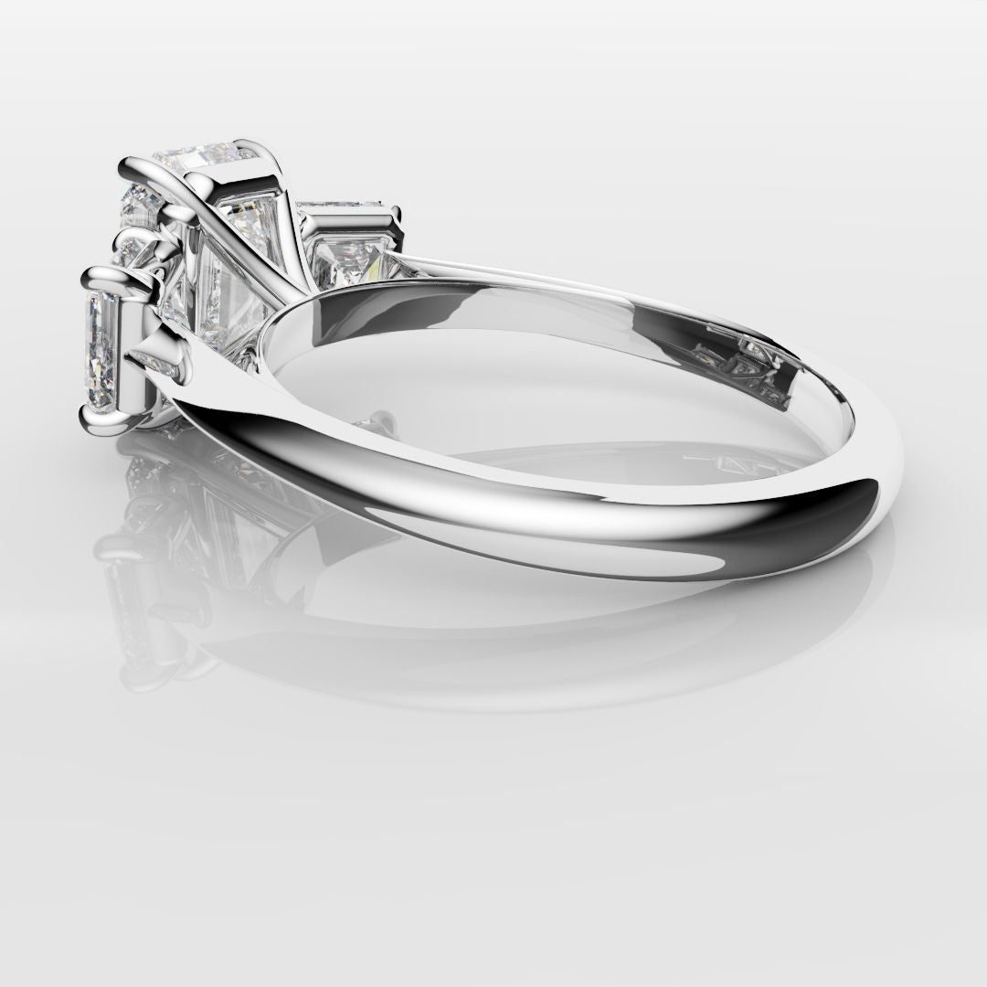 Emerald and Asscher Cut Diamond Trilogy Engagement Ring