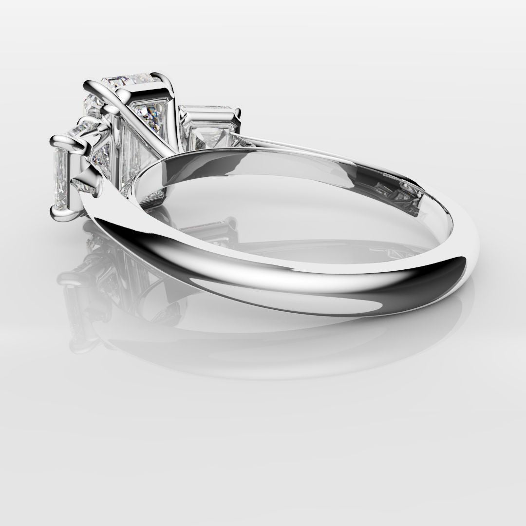 Emerald and Asscher Cut Diamond Trilogy Engagement Ring