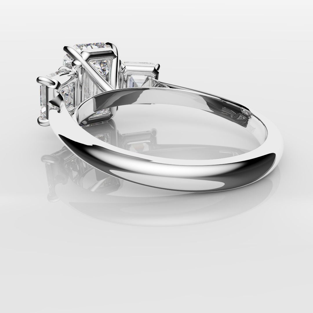 Emerald and Asscher Cut Diamond Trilogy Engagement Ring