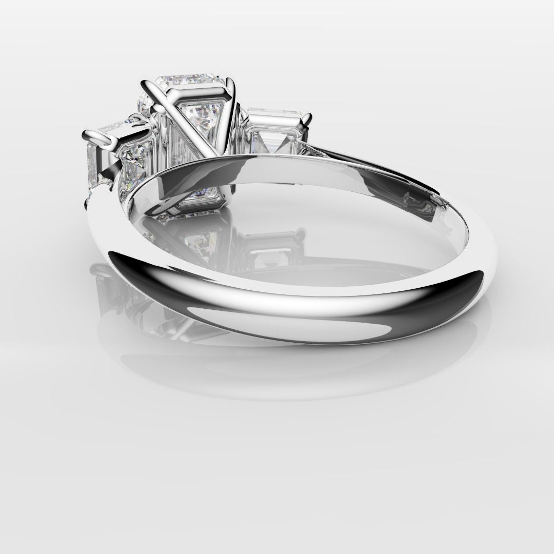 Emerald and Asscher Cut Diamond Trilogy Engagement Ring