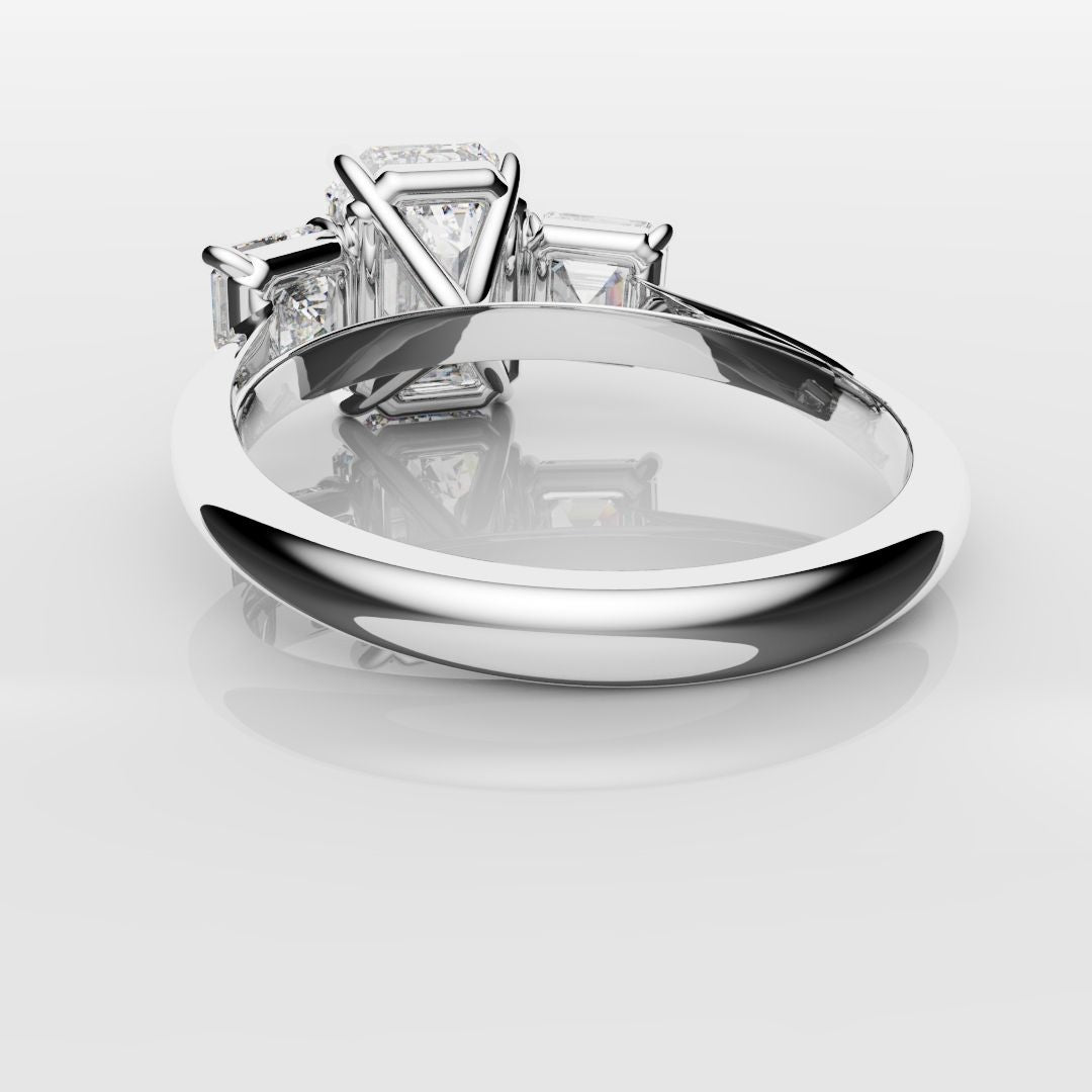 Emerald and Asscher Cut Diamond Trilogy Engagement Ring