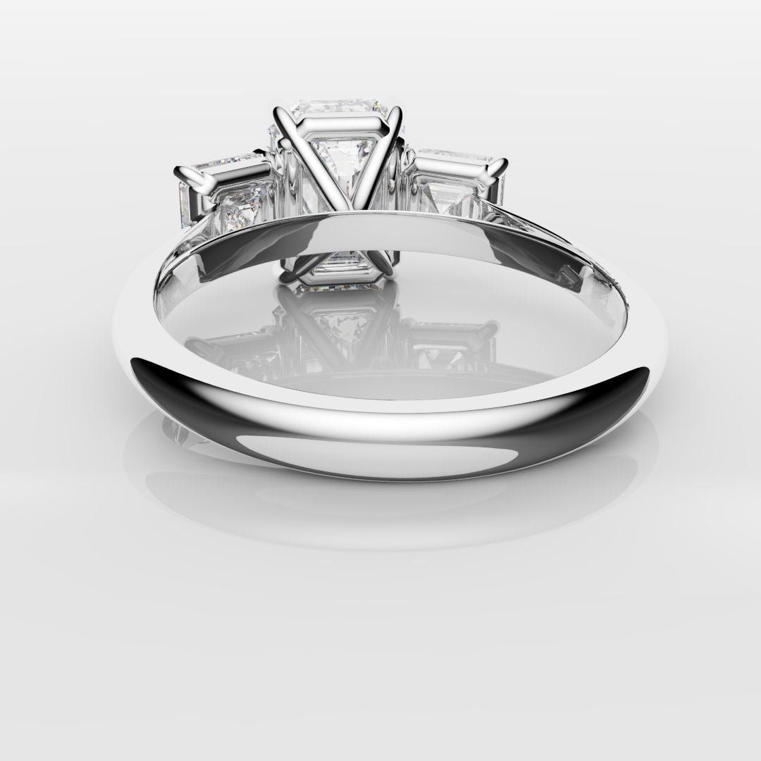 Emerald and Asscher Cut Diamond Trilogy Engagement Ring