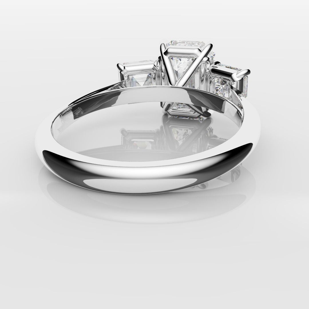 Emerald and Asscher Cut Diamond Trilogy Engagement Ring