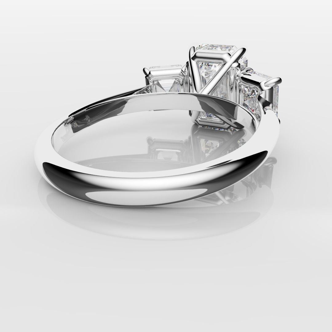 Emerald and Asscher Cut Diamond Trilogy Engagement Ring