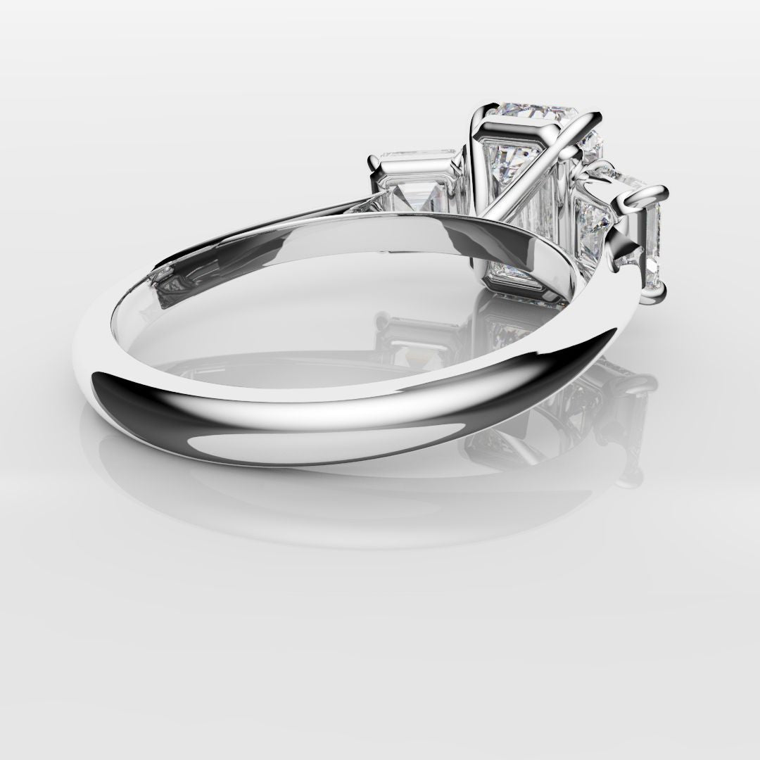 Emerald and Asscher Cut Diamond Trilogy Engagement Ring