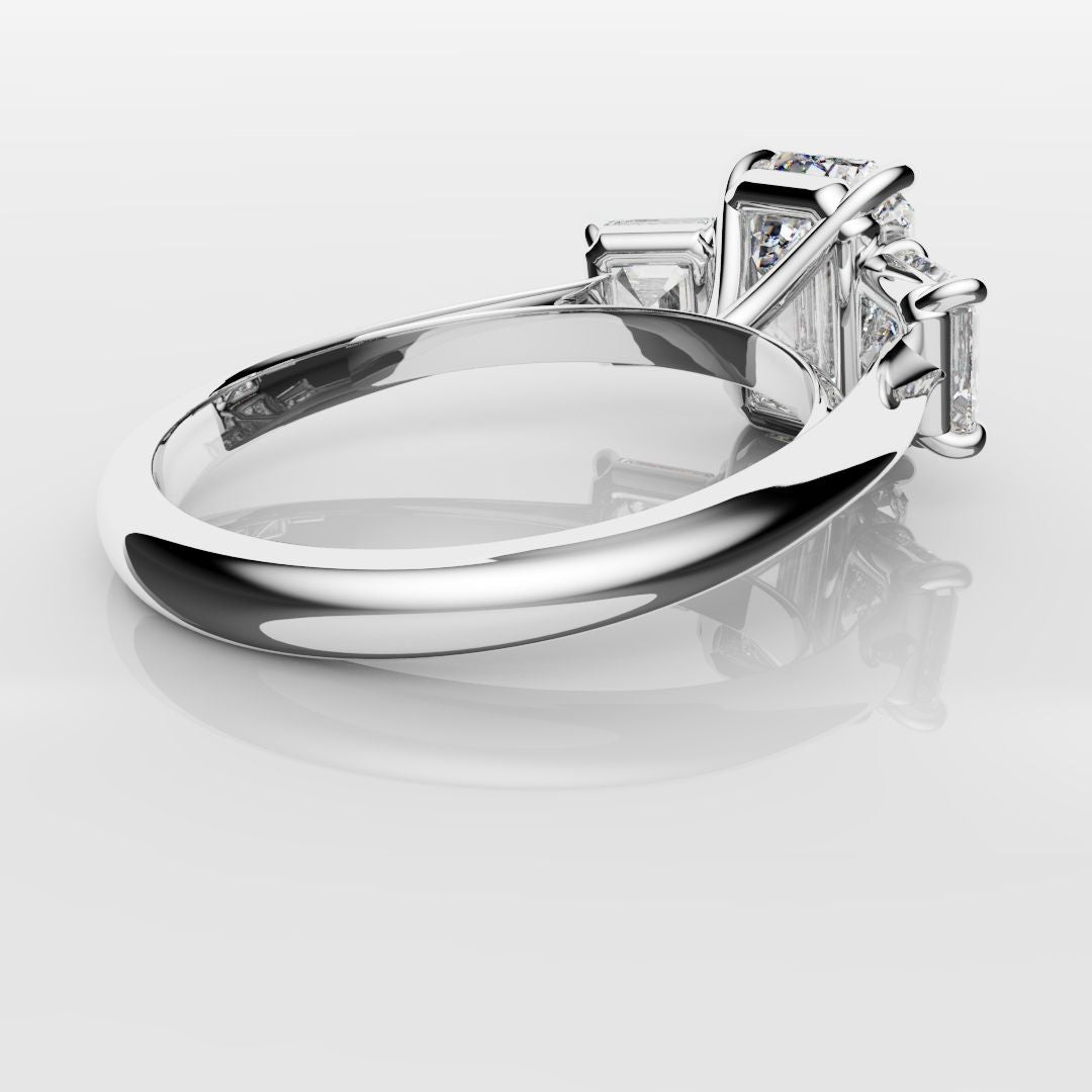 Emerald and Asscher Cut Diamond Trilogy Engagement Ring