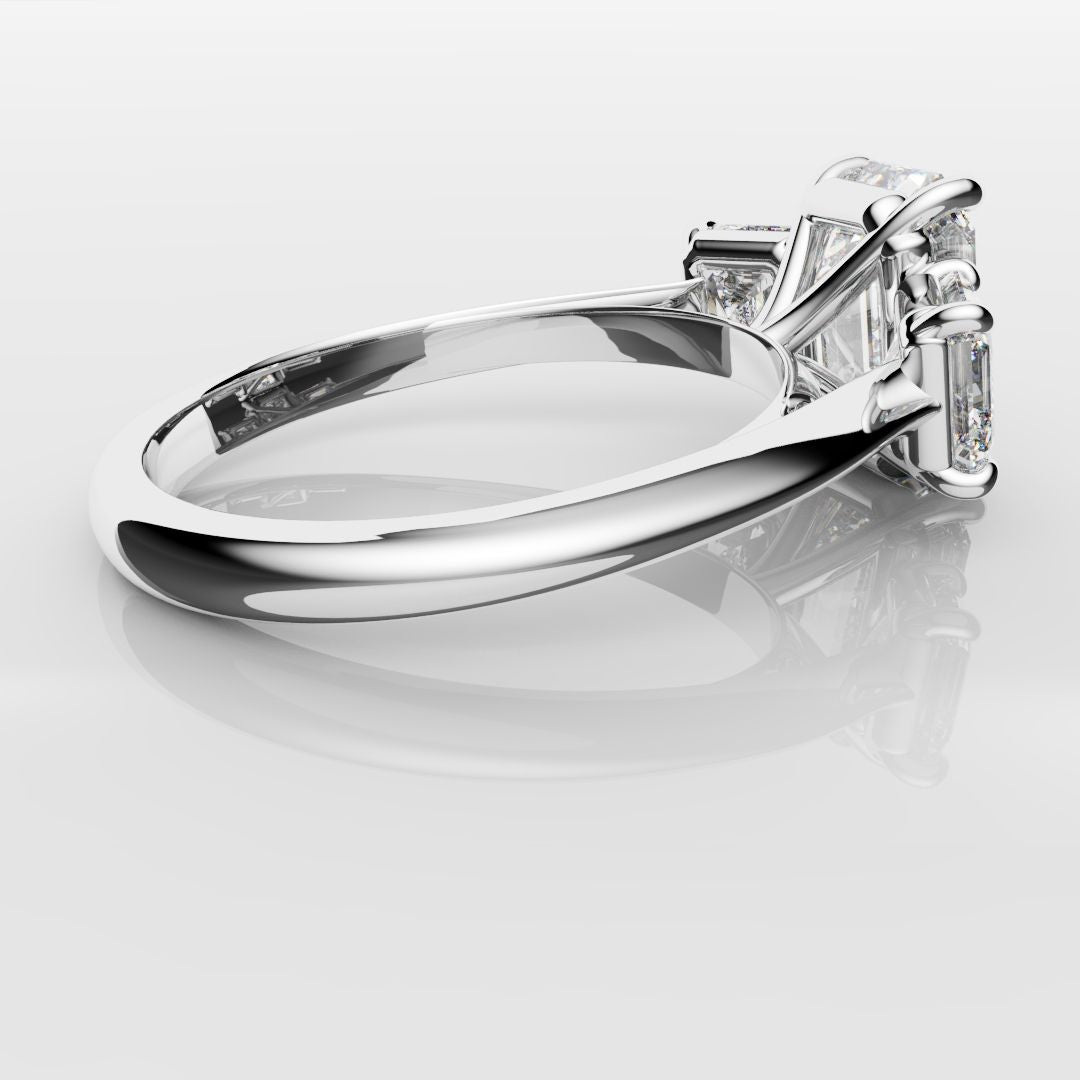 Emerald and Asscher Cut Diamond Trilogy Engagement Ring