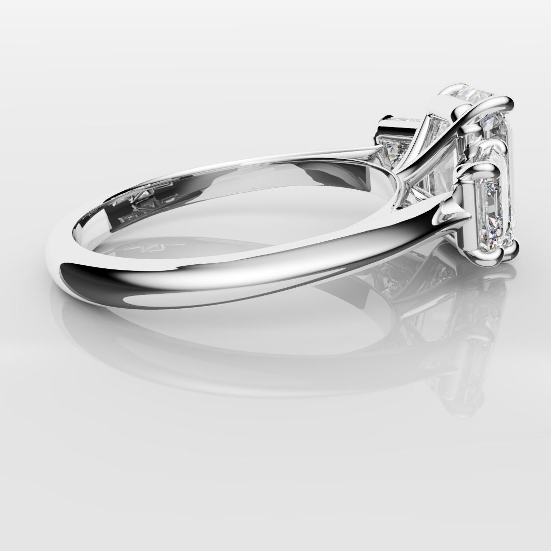Emerald and Asscher Cut Diamond Trilogy Engagement Ring