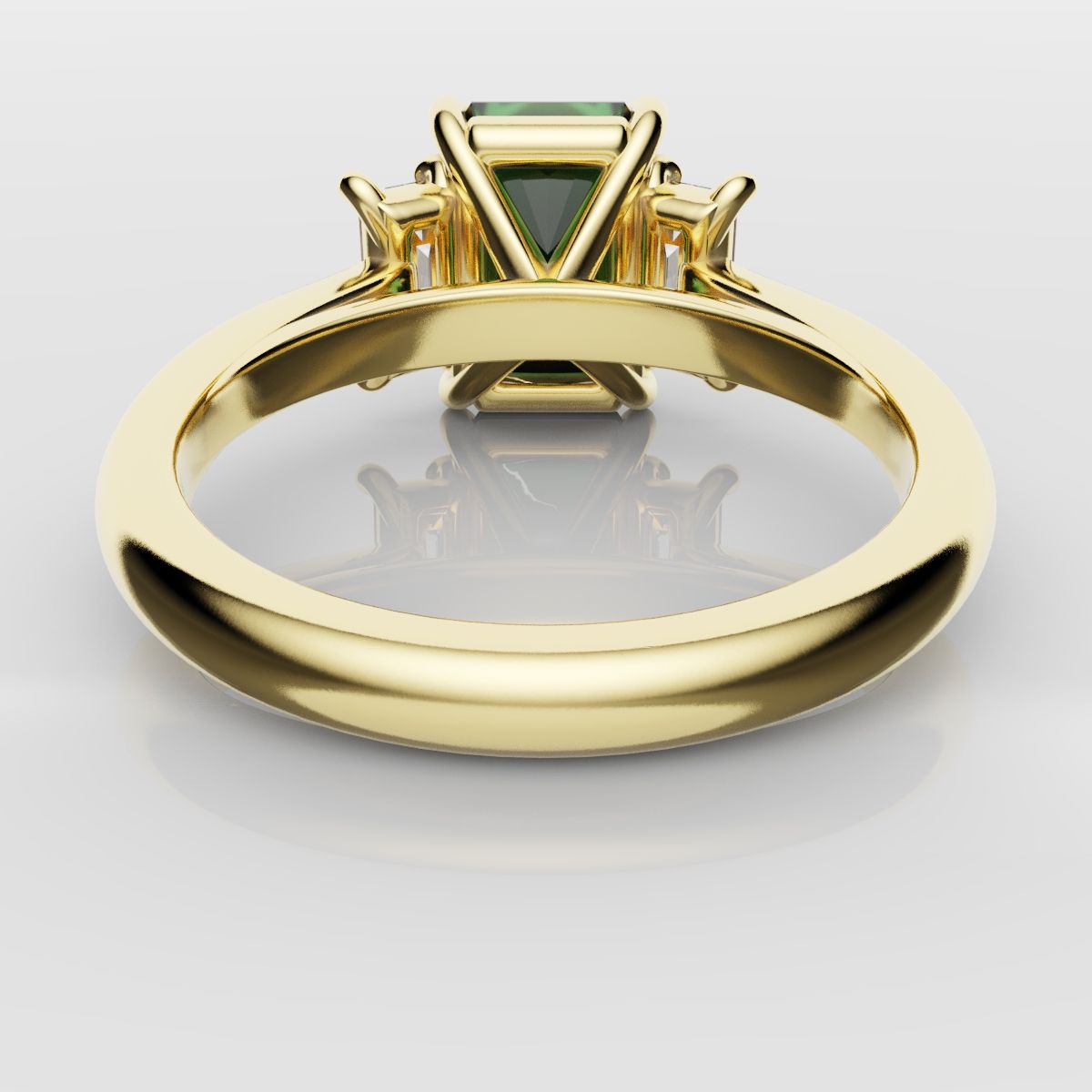 Green Emerald and Diamond Baguette Trilogy Engagement Ring