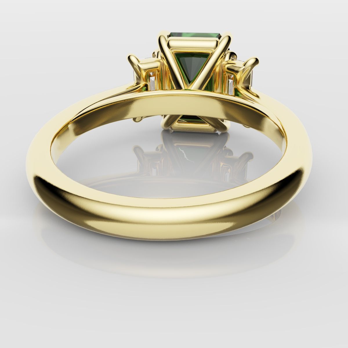 Green Emerald and Diamond Baguette Trilogy Engagement Ring