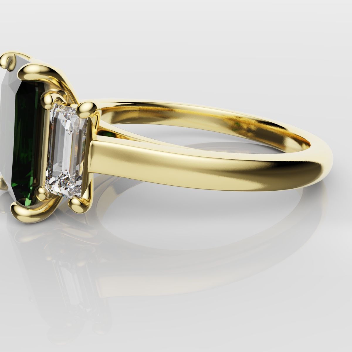 Green Emerald and Diamond Baguette Trilogy Engagement Ring