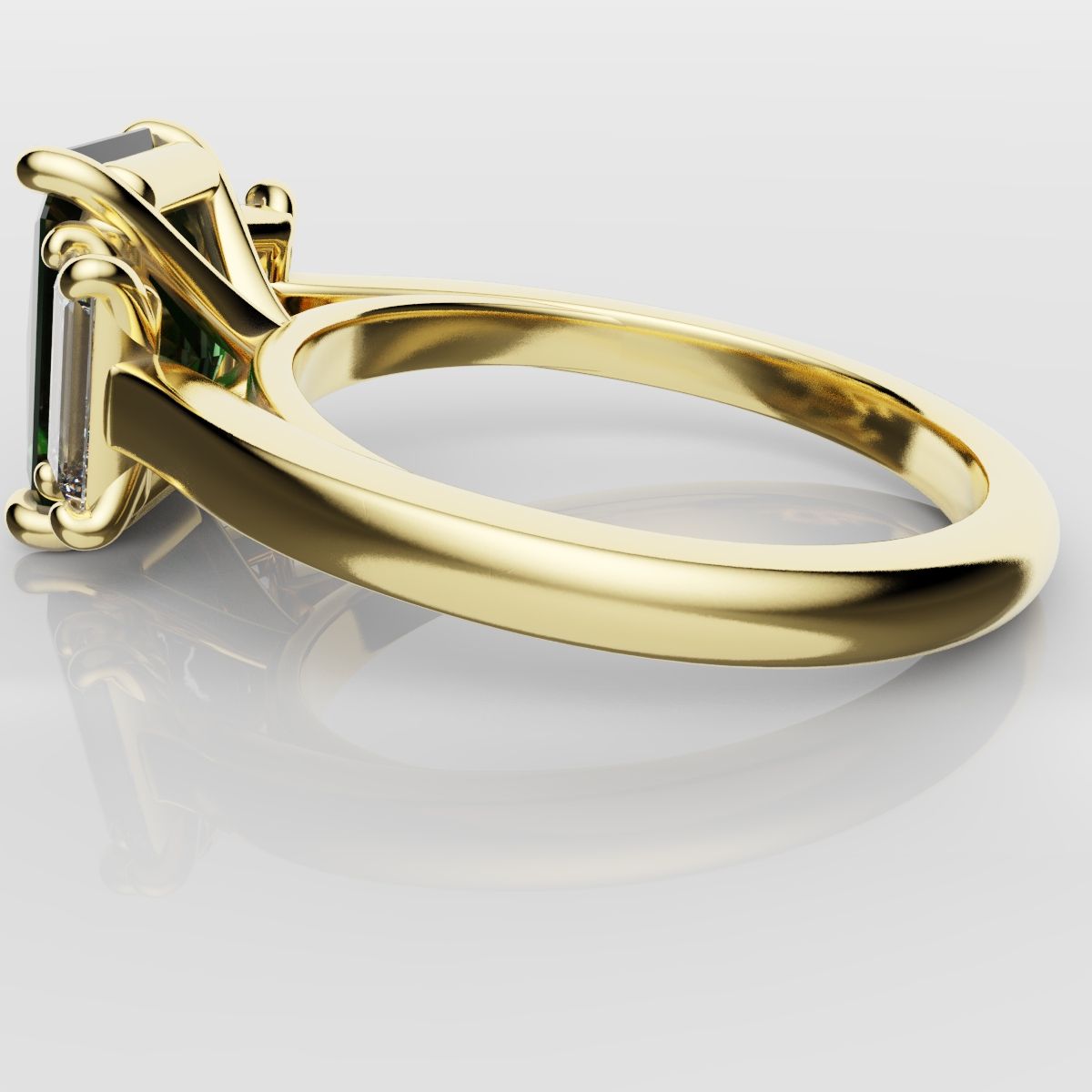 Green Emerald and Diamond Baguette Trilogy Engagement Ring