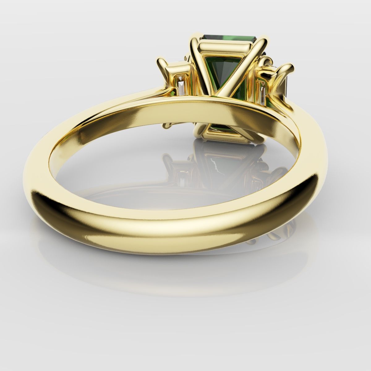 Green Emerald and Diamond Baguette Trilogy Engagement Ring