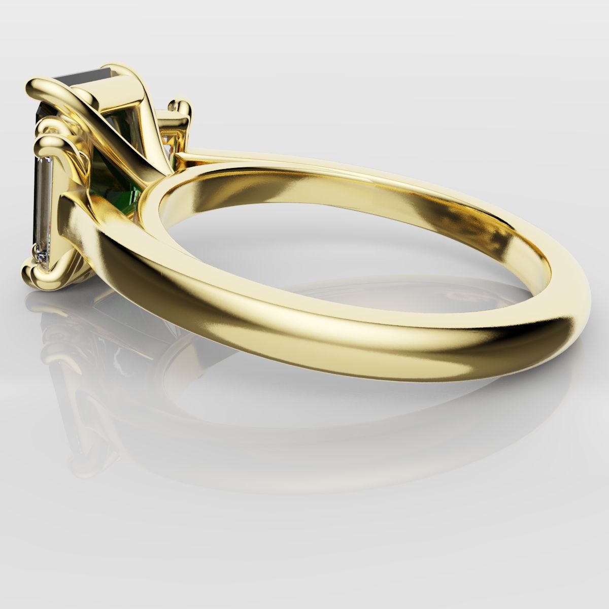 Green Emerald and Diamond Baguette Trilogy Engagement Ring