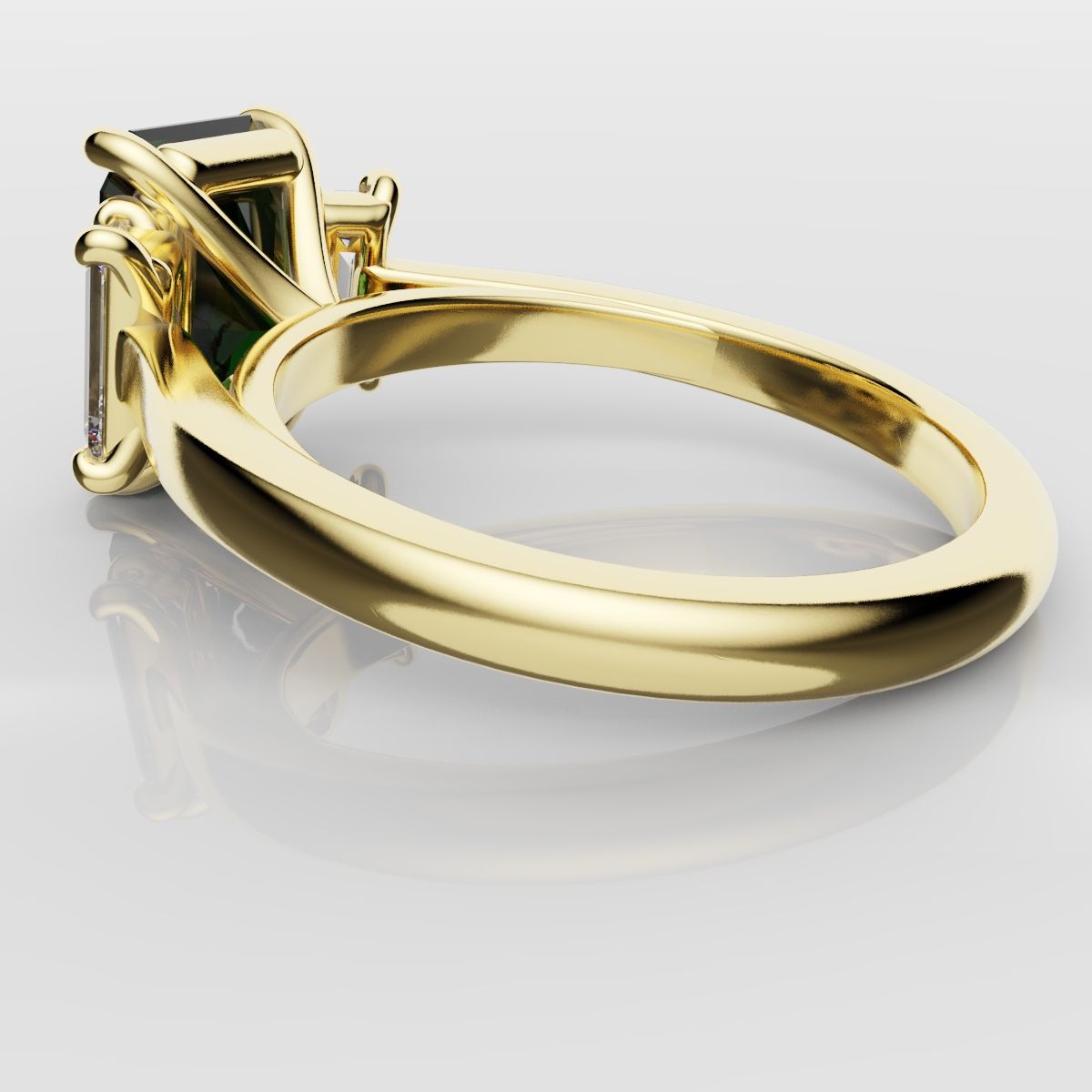 Green Emerald and Diamond Baguette Trilogy Engagement Ring
