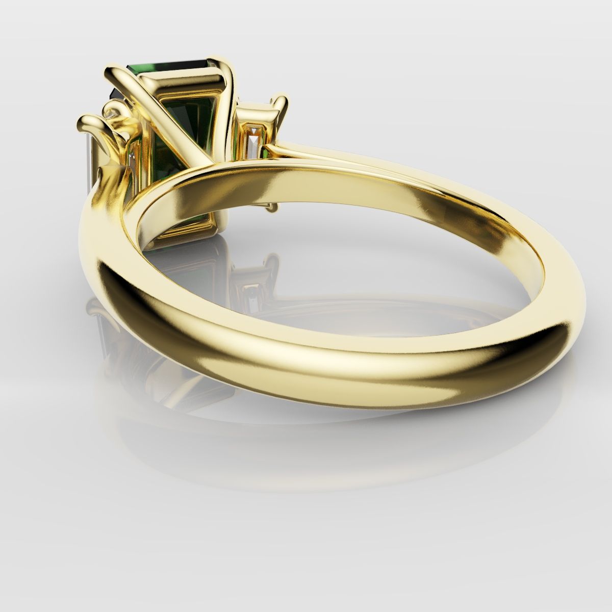 Green Emerald and Diamond Baguette Trilogy Engagement Ring