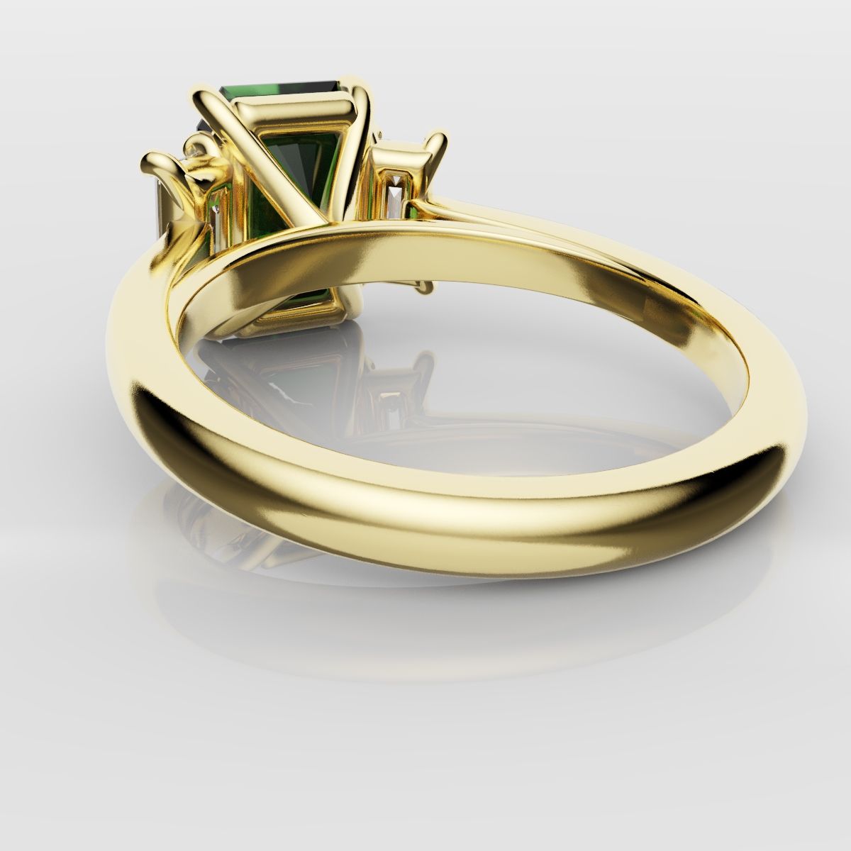 Green Emerald and Diamond Baguette Trilogy Engagement Ring