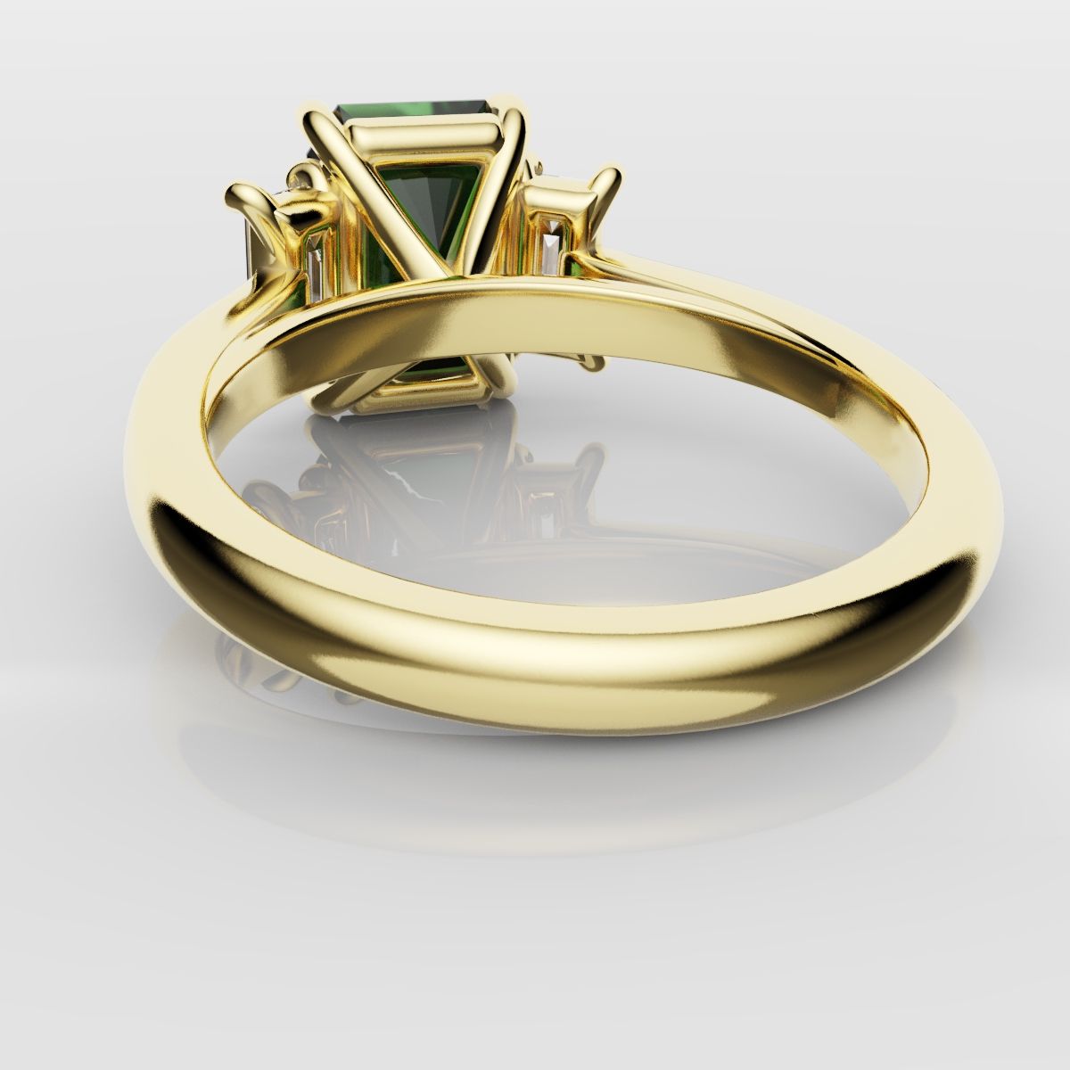 Green Emerald and Diamond Baguette Trilogy Engagement Ring