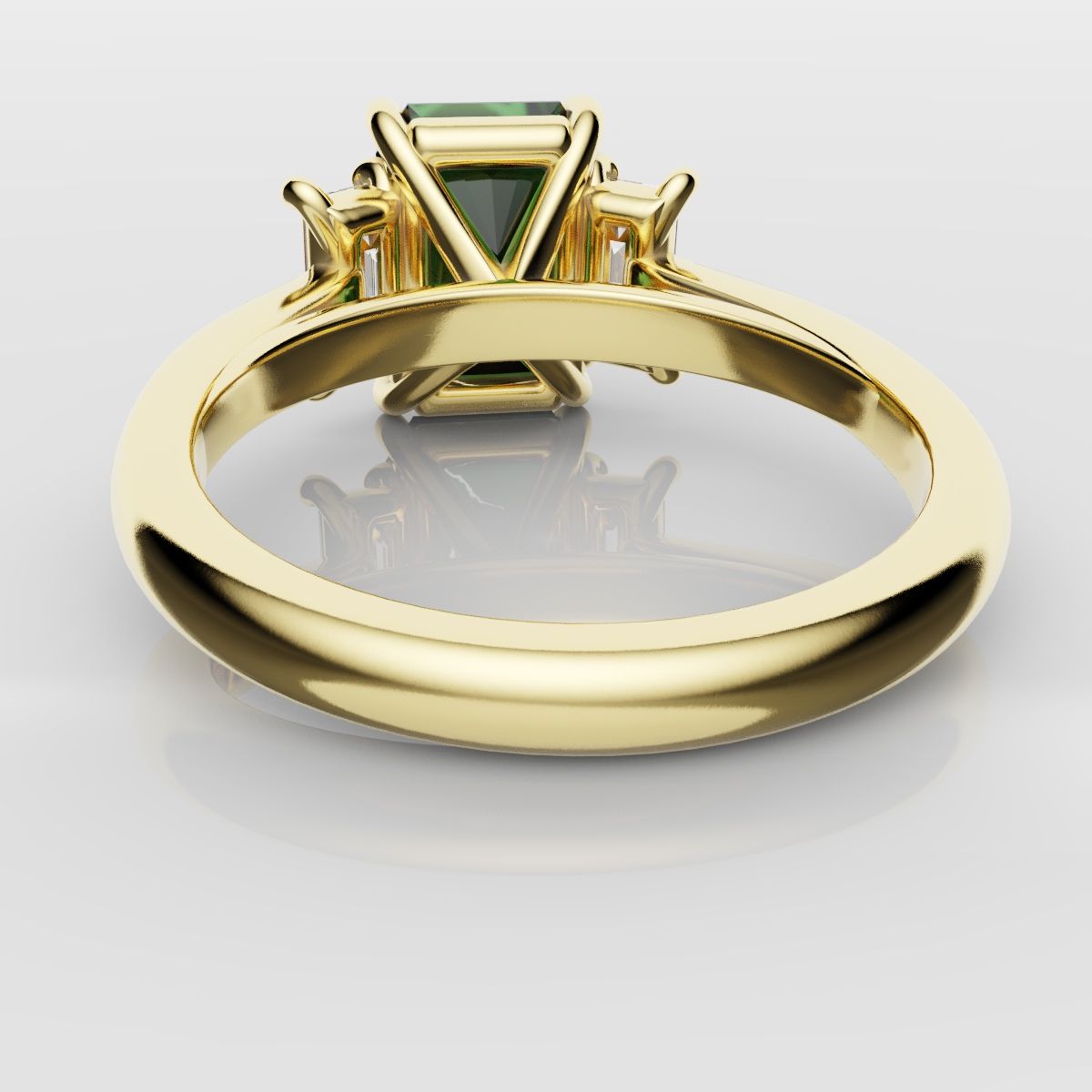 Green Emerald and Diamond Baguette Trilogy Engagement Ring